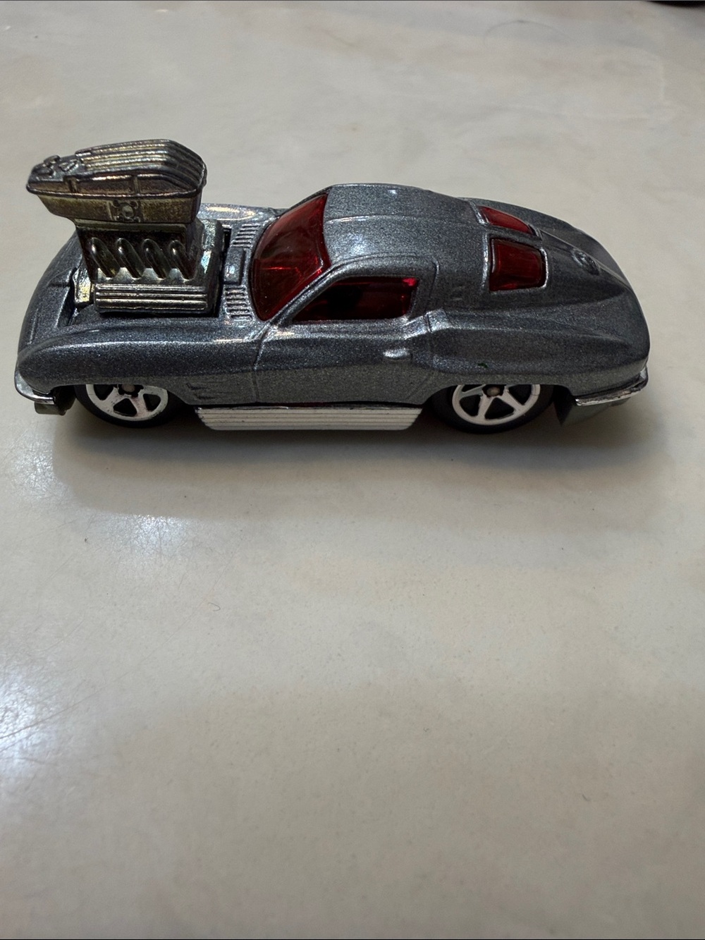 Metallic Silver Kids Muscle Car Toy with Red Windows